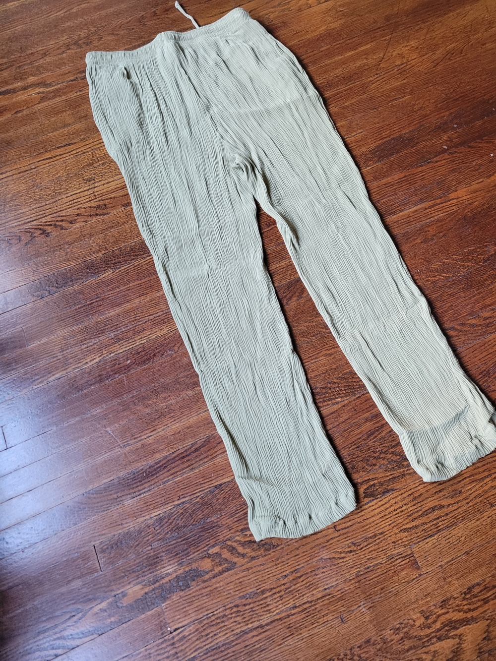 Sag Harbor Women’s Crinkle Straight Leg Pants, Elastic Waist Lime Sz M Boho - Picture 9 of 17